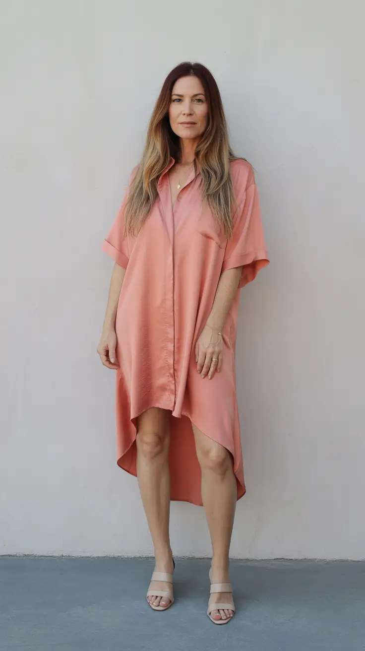 spring dressing over 50 2026 - Peachy Shirt-Dress Ease