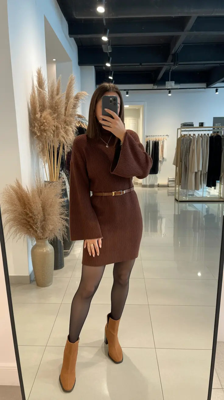 Night Chocolate Knit Dress With Playful Structure