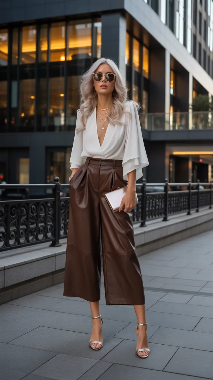 Night Modern White Draping and Chocolate Leather for Nighttime Elegance