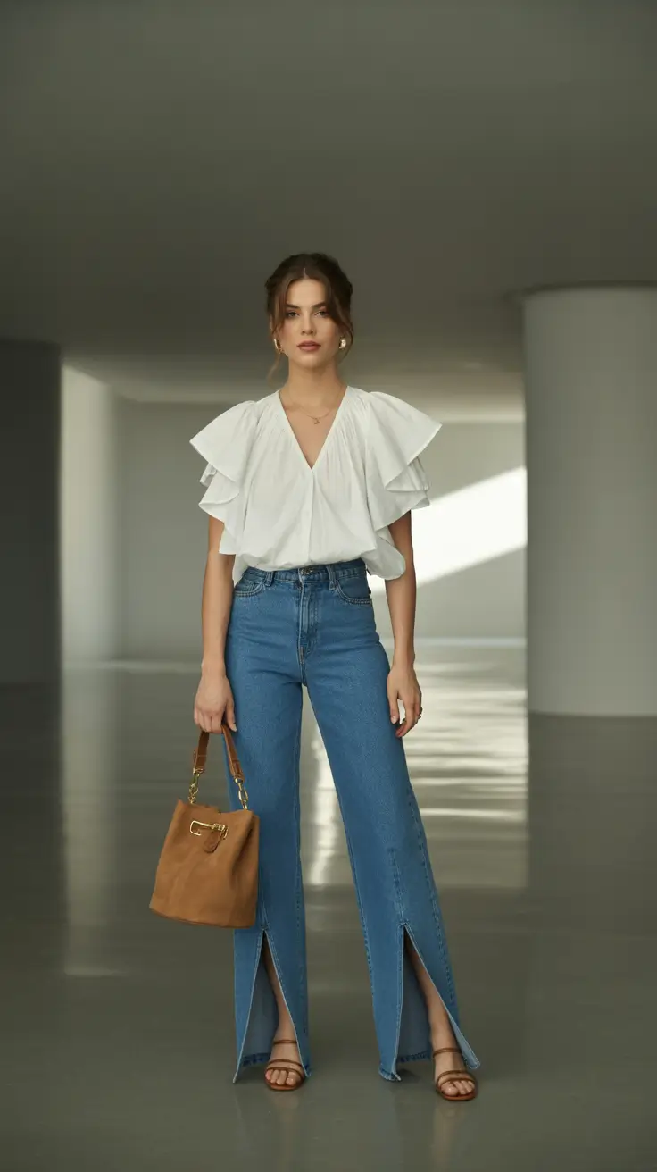 Night Romantic Volume Meets Sharp Denim