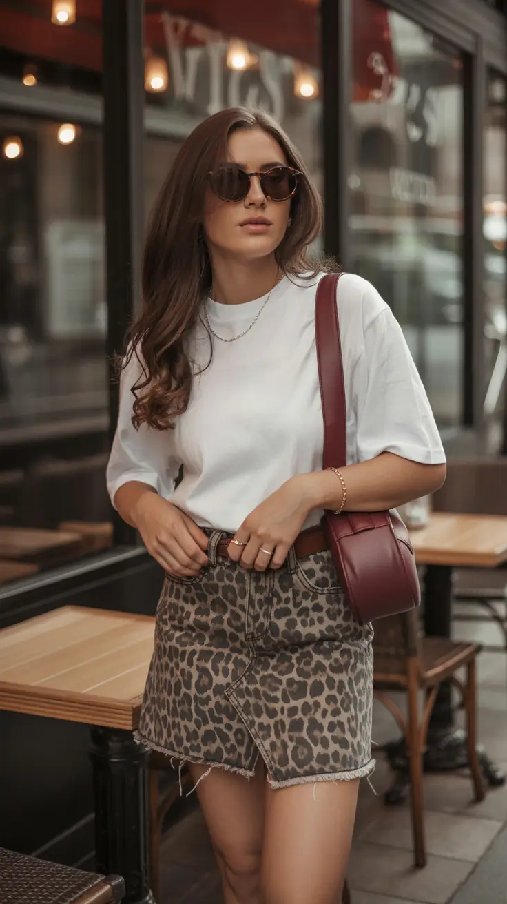 casual-spring-mom-outfits-2026-Graphic-Tee-and-Leopard-Mini-for-Playful-Confidence