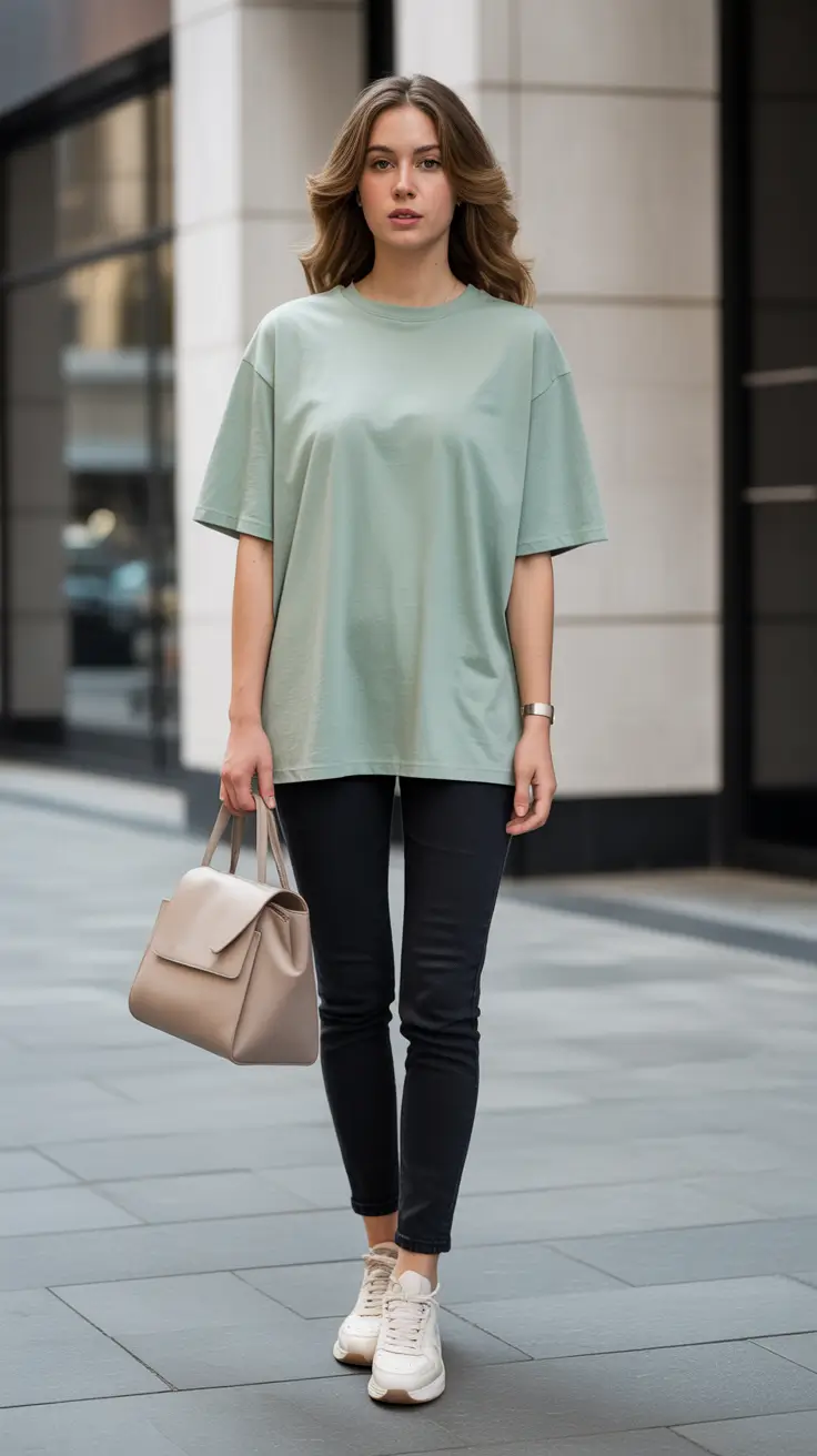 casual-spring-mom-outfits-2026-Mint-Tee-and-Black-Skinnies-for-Simple-Spring-Sharpness