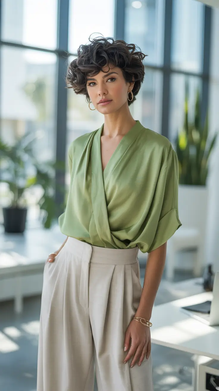 Spring-2026-Polished-office-outfits-Soft-Green-Wrap-Blouse-With-Pleated-Cream-Trousers