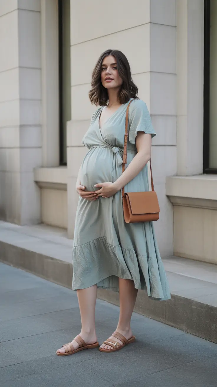 Maternity Soft Wrap Dress for Gentle Spring Mornings