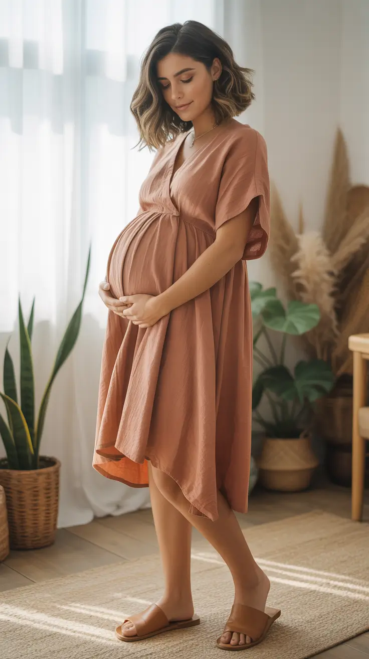 Maternity Clay-Toned Wrap Dress for Warm, Earthy Evenings