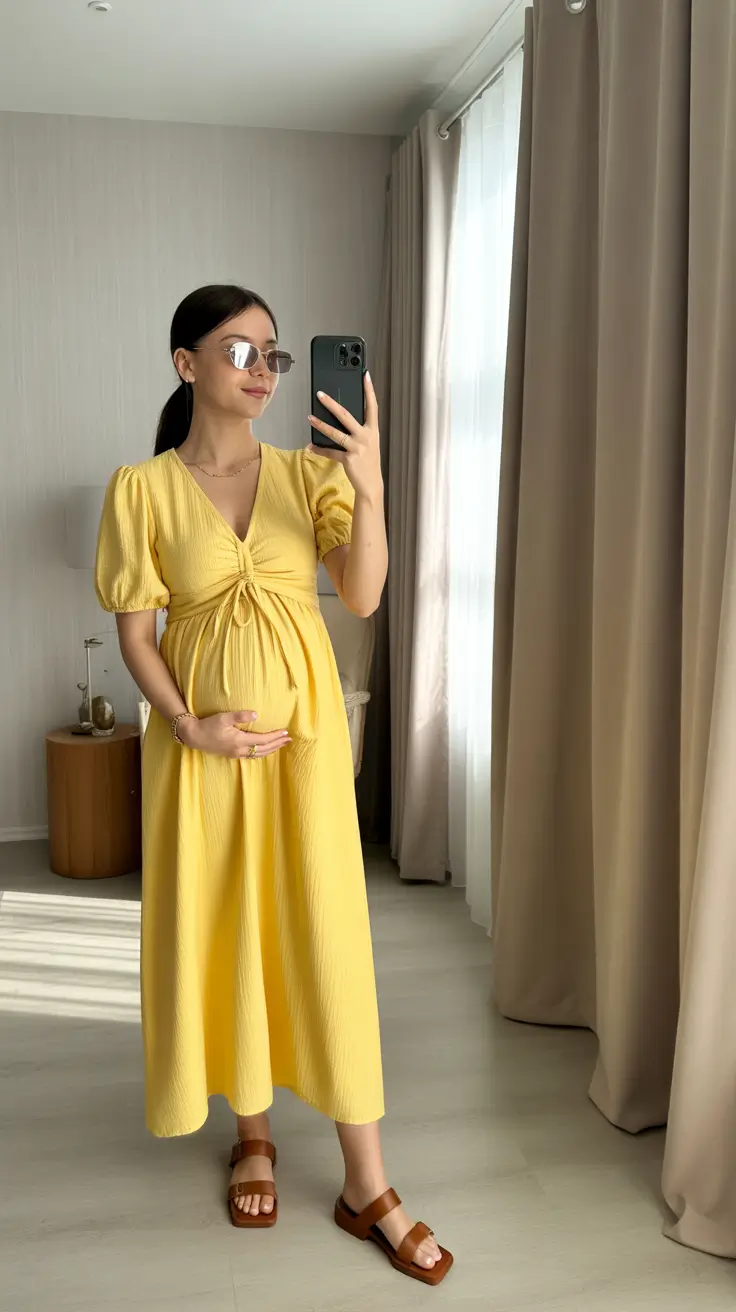 Maternity Sunny Yellow Midi Dress With Playful Ease