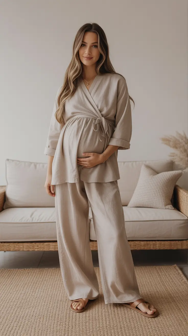 Maternity Relaxed Linen Wrap Set for Natural Spring Calm