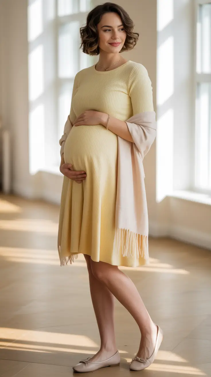 Maternity Pastel Yellow Knit Dress for Gentle Sunshine Days