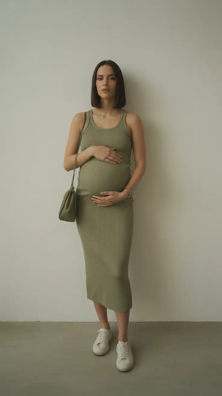 Maternity Minimalist Ribbed Knit Dress for Elevated Simplicity