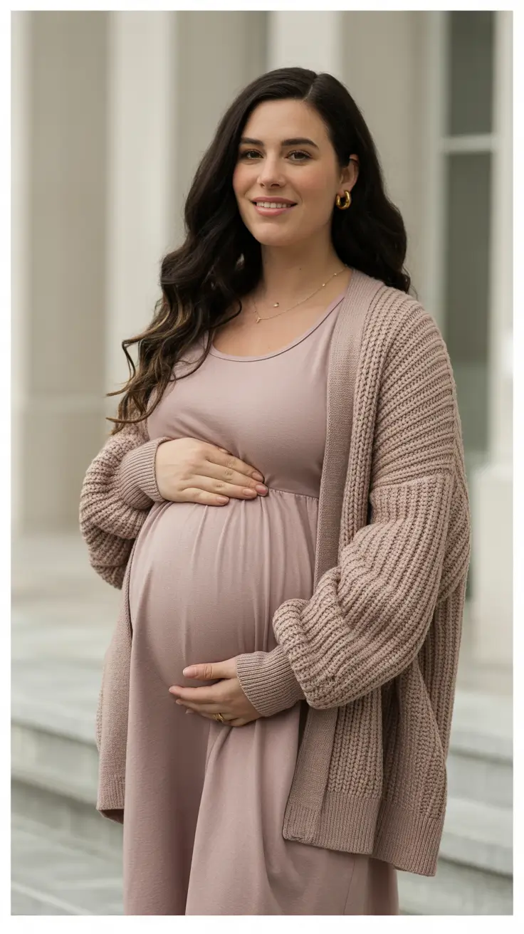 Maternity Cozy Knit Layers in Soft Taupe Tones
