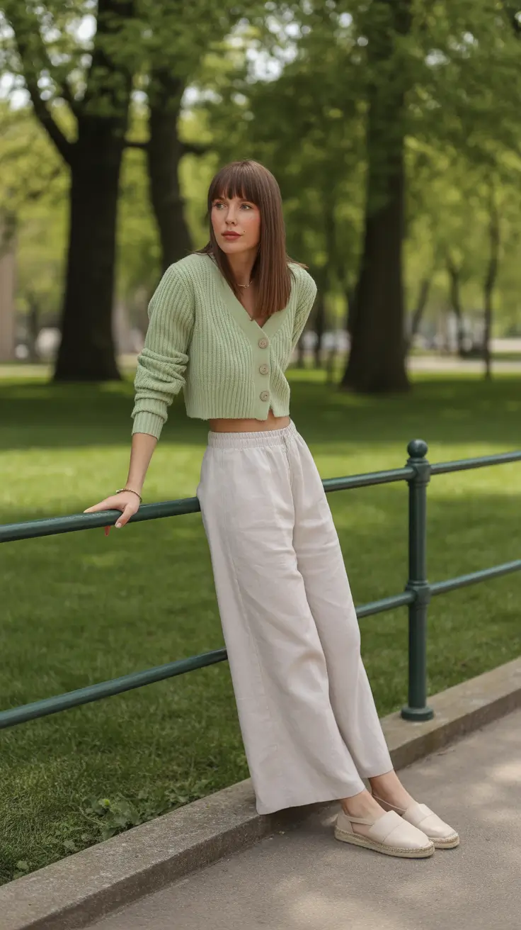 Topic Mint Knit and Linen Trousers For Soft Comfort