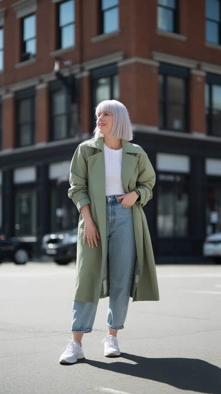 Topic Sage Trench and Classic Denim Simplicity