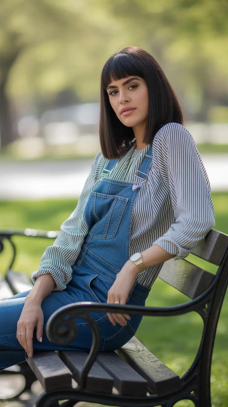 Topic Striped Blouse and Denim Overalls Casual Cool