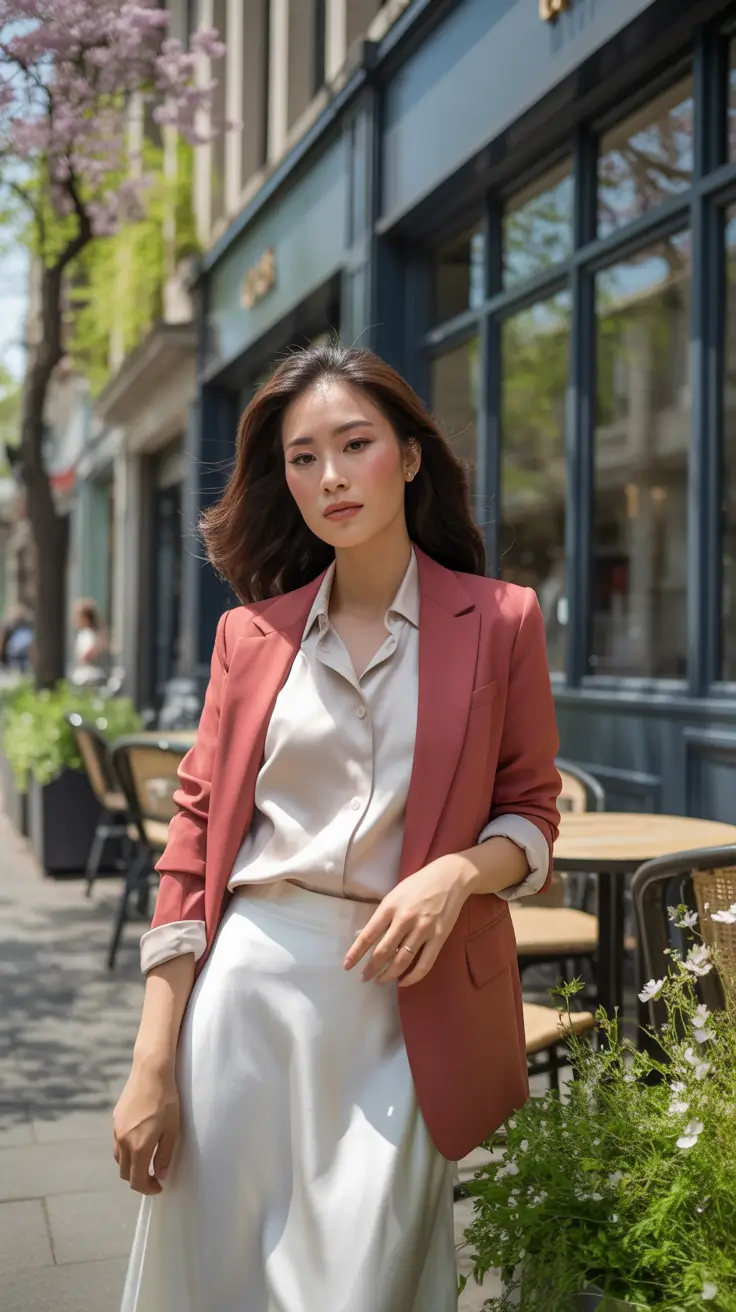 Topic Terracotta Blazer and Satin Skirt Harmony