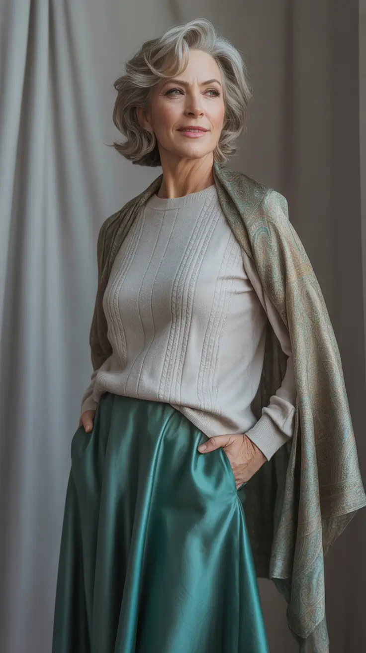 Stunning Spring Outfits for Women Over 60 2026 Emerald Elegance With Textured Warmth