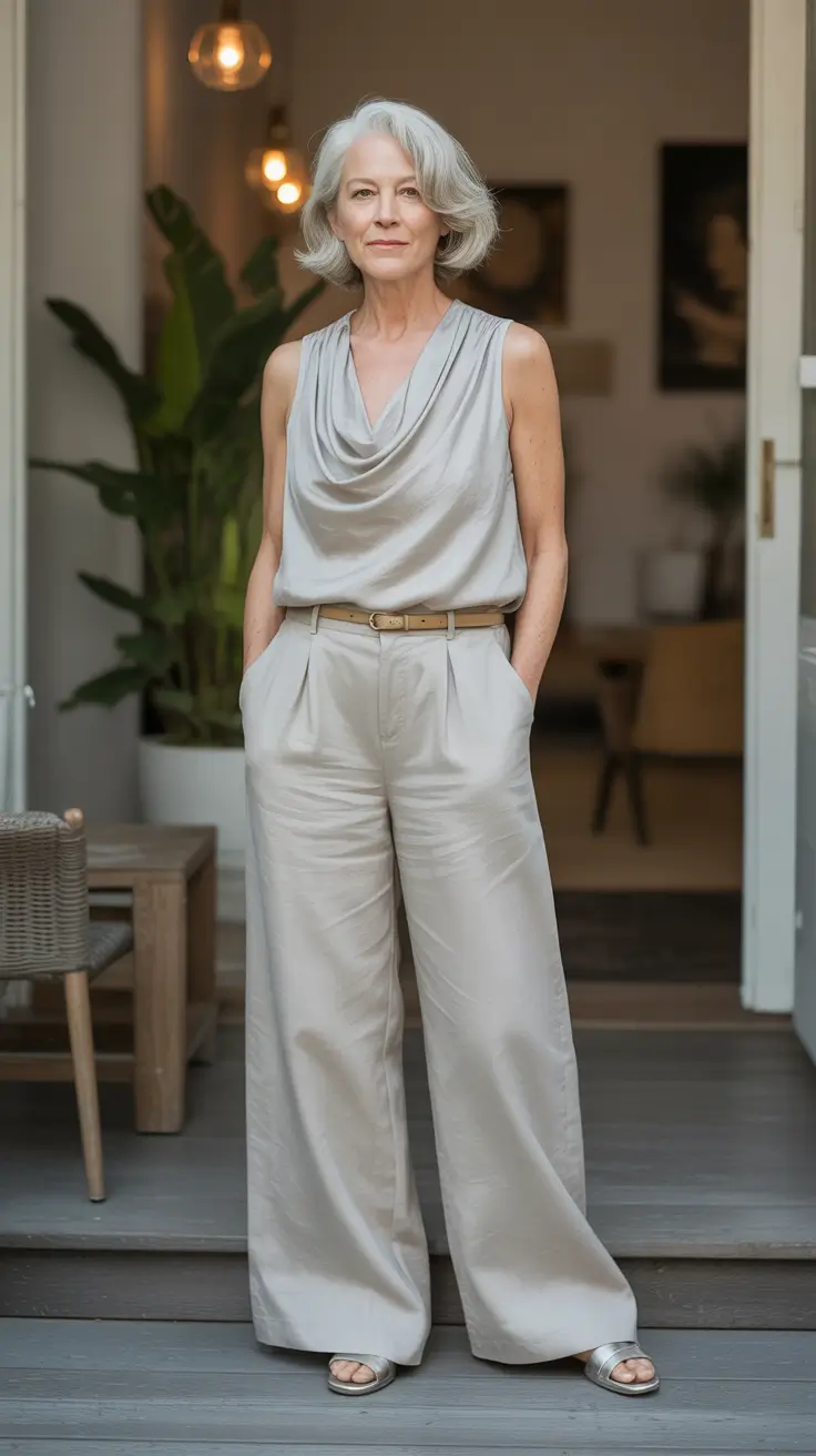 Stunning Spring Outfits for Women Over 60 2026 Draped Minimalism for Warm Spring Afternoons