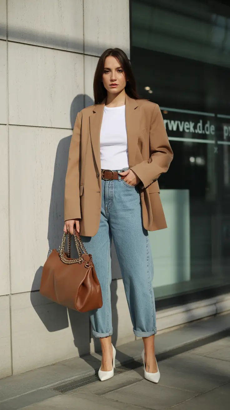 trendy spring outfits for women 2026 The New Classic: Camel Layers and Denim Ease