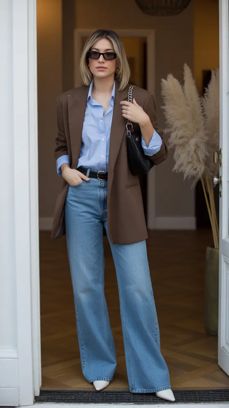 trendy spring outfits for women 2026 Sky-Blue Tailoring in a Soft Monochrome Moment