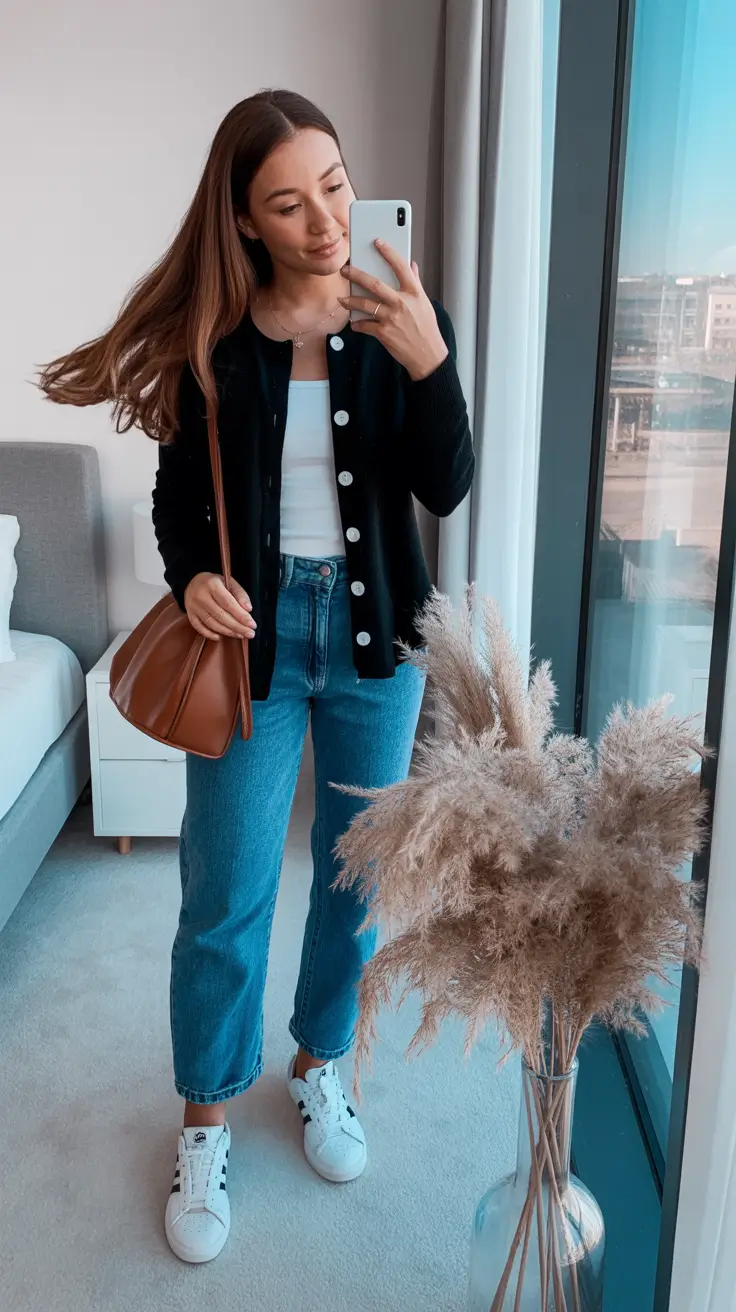 spring Everyday Cardigan Simplicity With Classic Denim