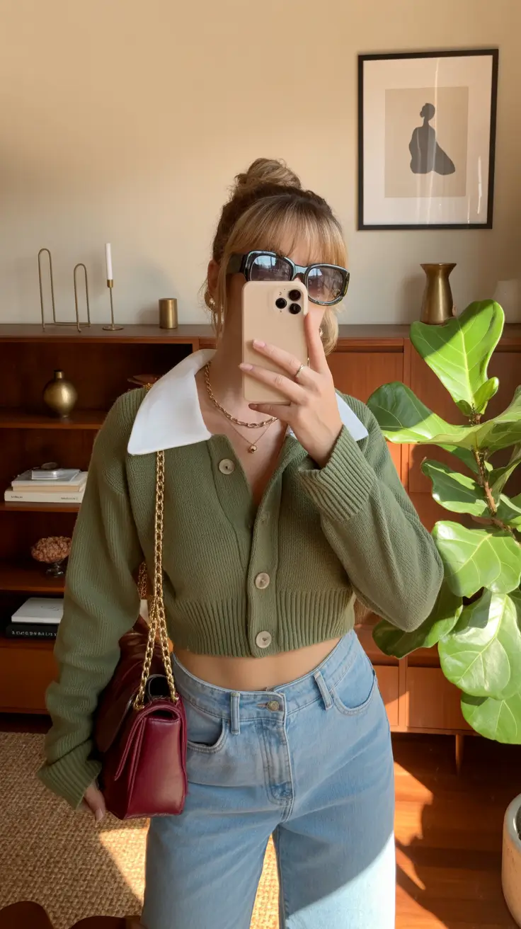 spring Cropped Cardigan Prep With a Playful Collar