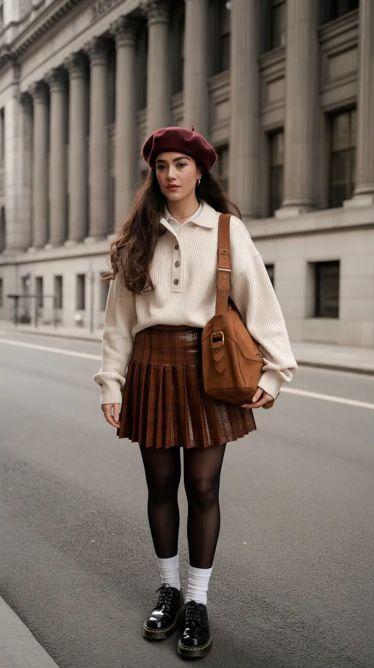 spring Parisian Prep With Warm Leather and Soft Knit Layers