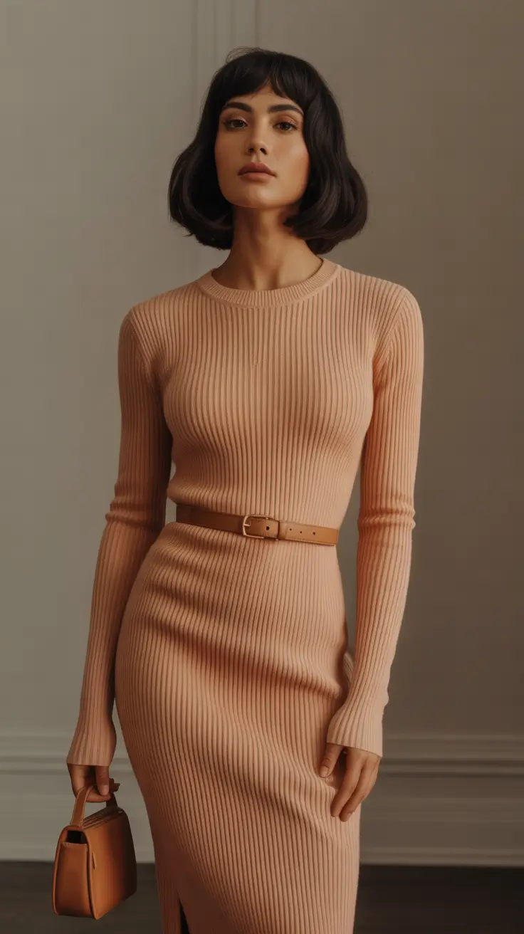 soft-spring-wardrobe-hues-2026 - Muted Apricot Ribbed Elegance