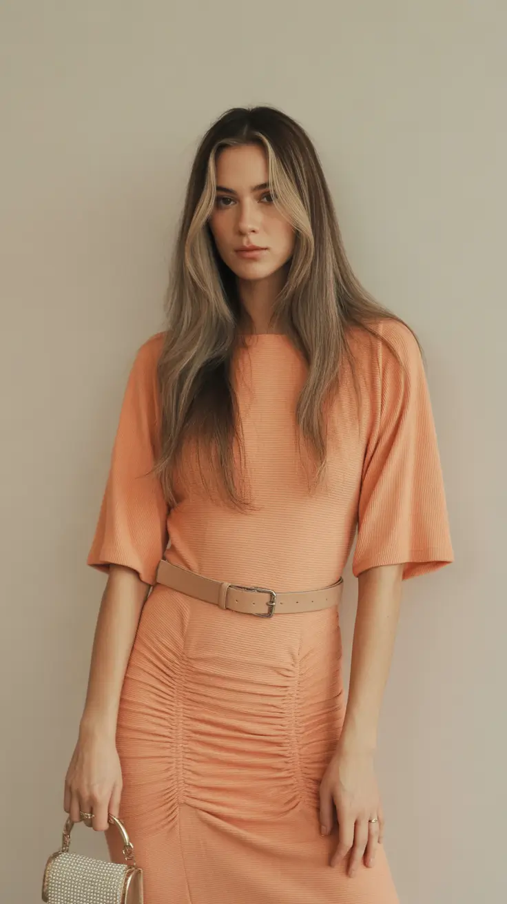 soft-spring-wardrobe-hues-2026 - Peach Ruching With Relaxed Soft Structure