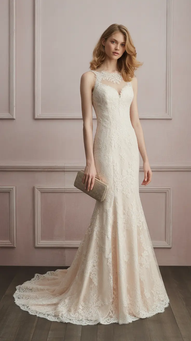 stunning spring wedding outfit 2026 Timeless Lace Mermaid in Soft Pastel Ivory