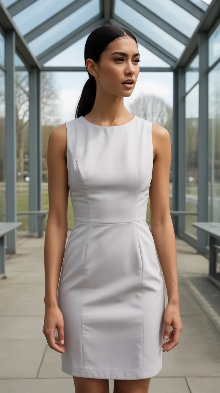 stunning spring wedding outfit 2026 Crisp Minimal White Sheath With Clean Architecture