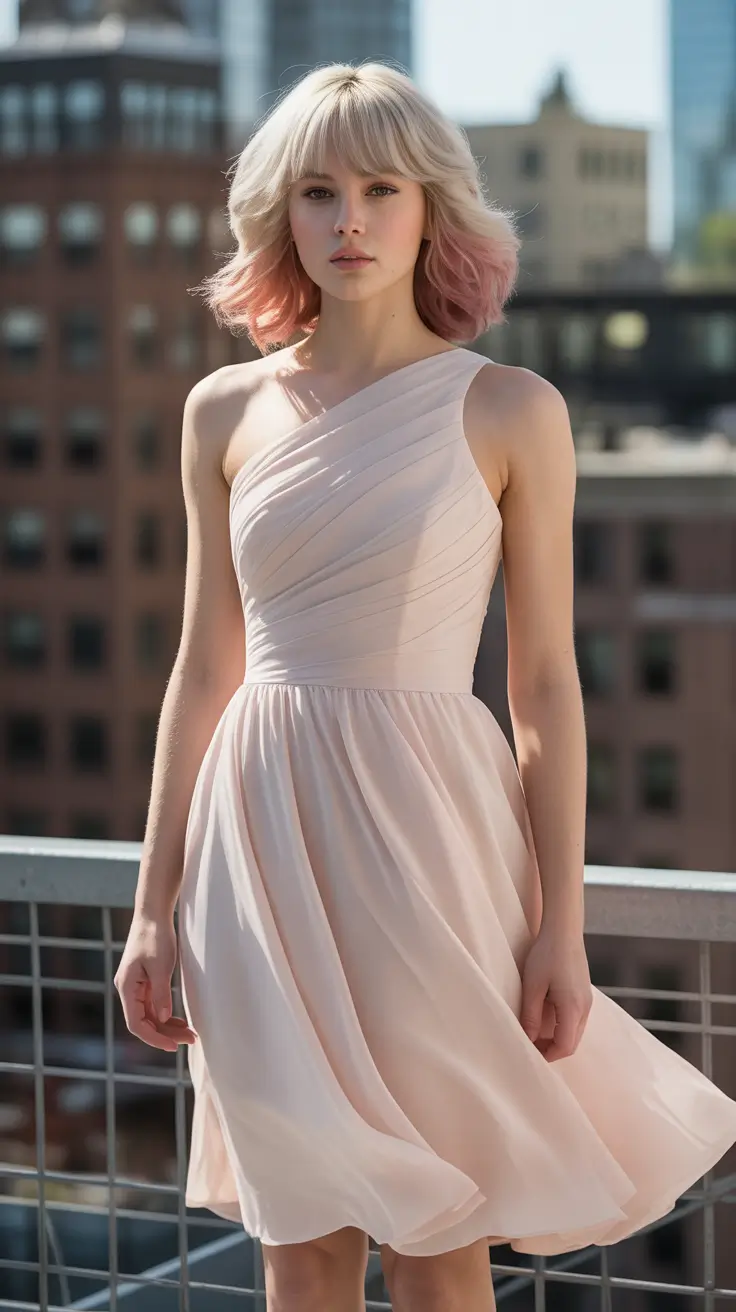 stunning spring wedding outfit 2026 Blush One-Shoulder Chiffon With Airy Movement