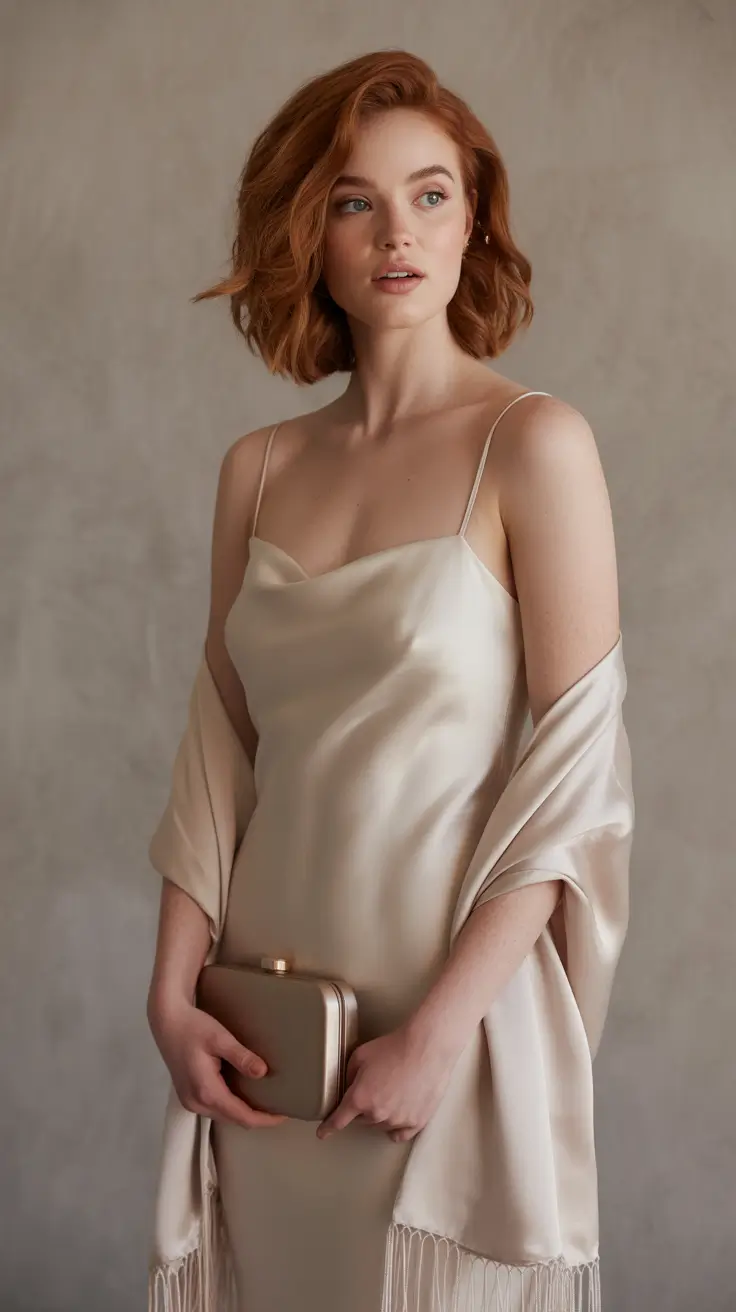 stunning spring wedding outfit 2026 Champagne Satin Slip With Wrapped Softness